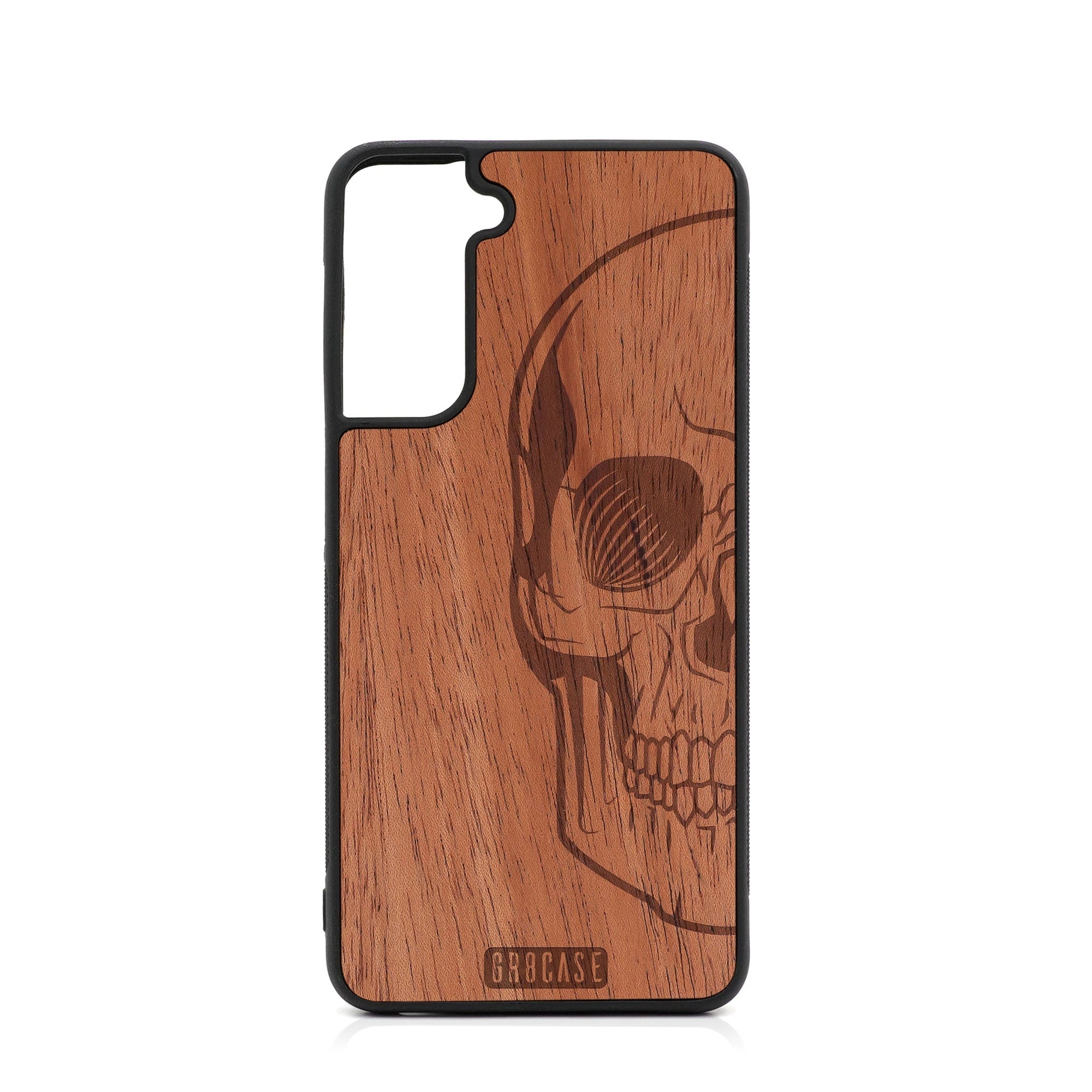 Half Skull Design Wood Case For Samsung Galaxy S24 Plus