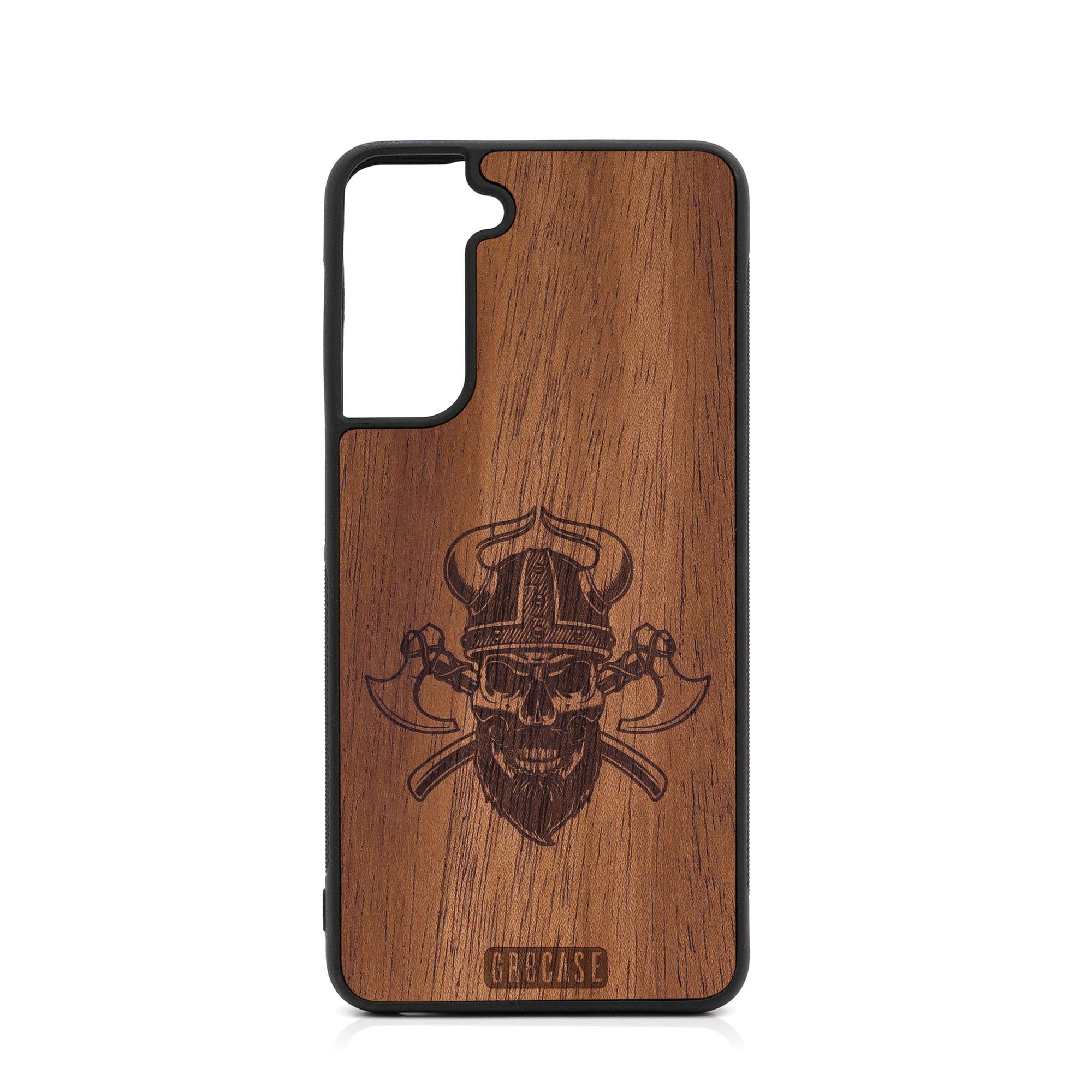 Viking Skull Design Wood Case For Samsung Galaxy S22 Plus