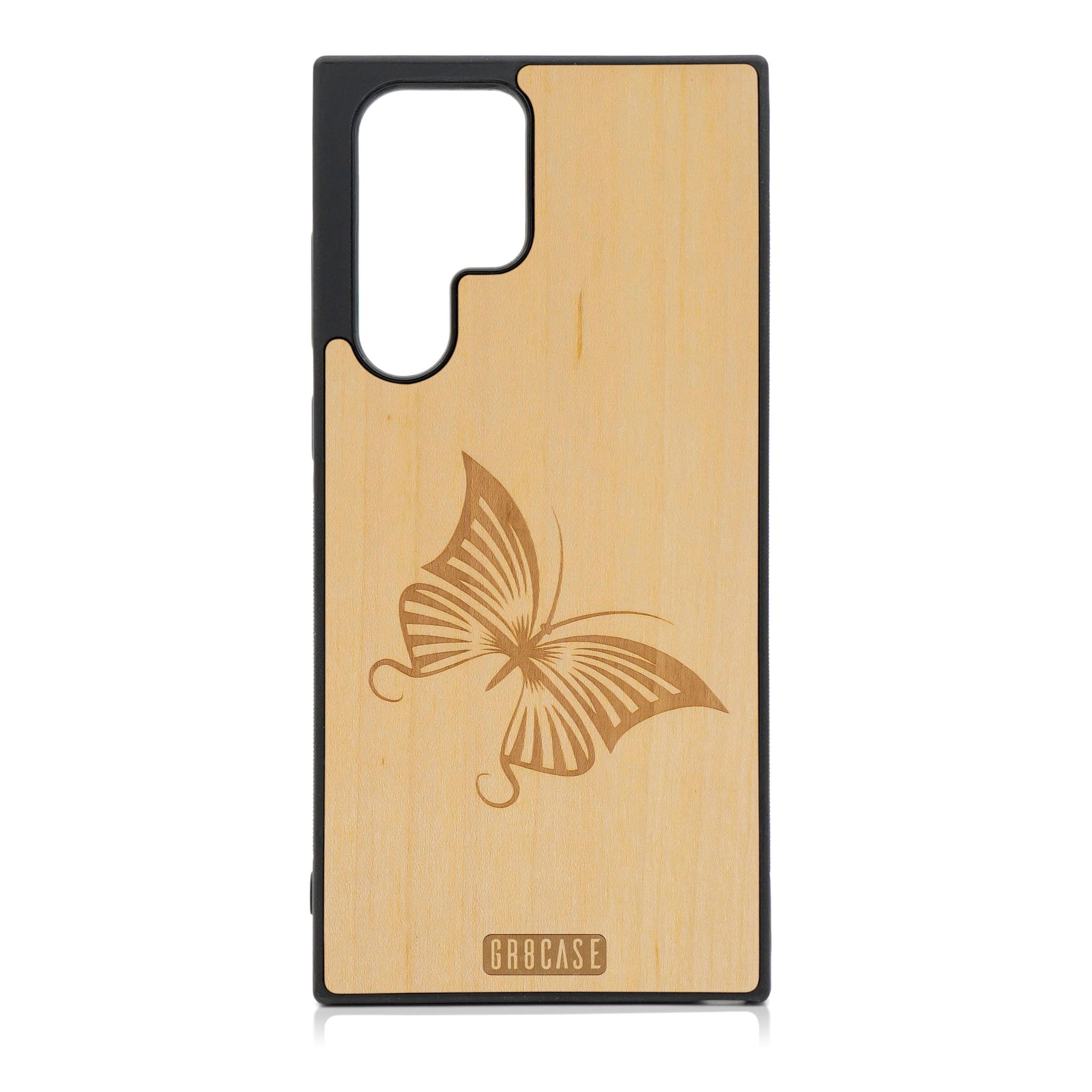 Butterfly Design Wood Case For Galaxy S22 Ultra