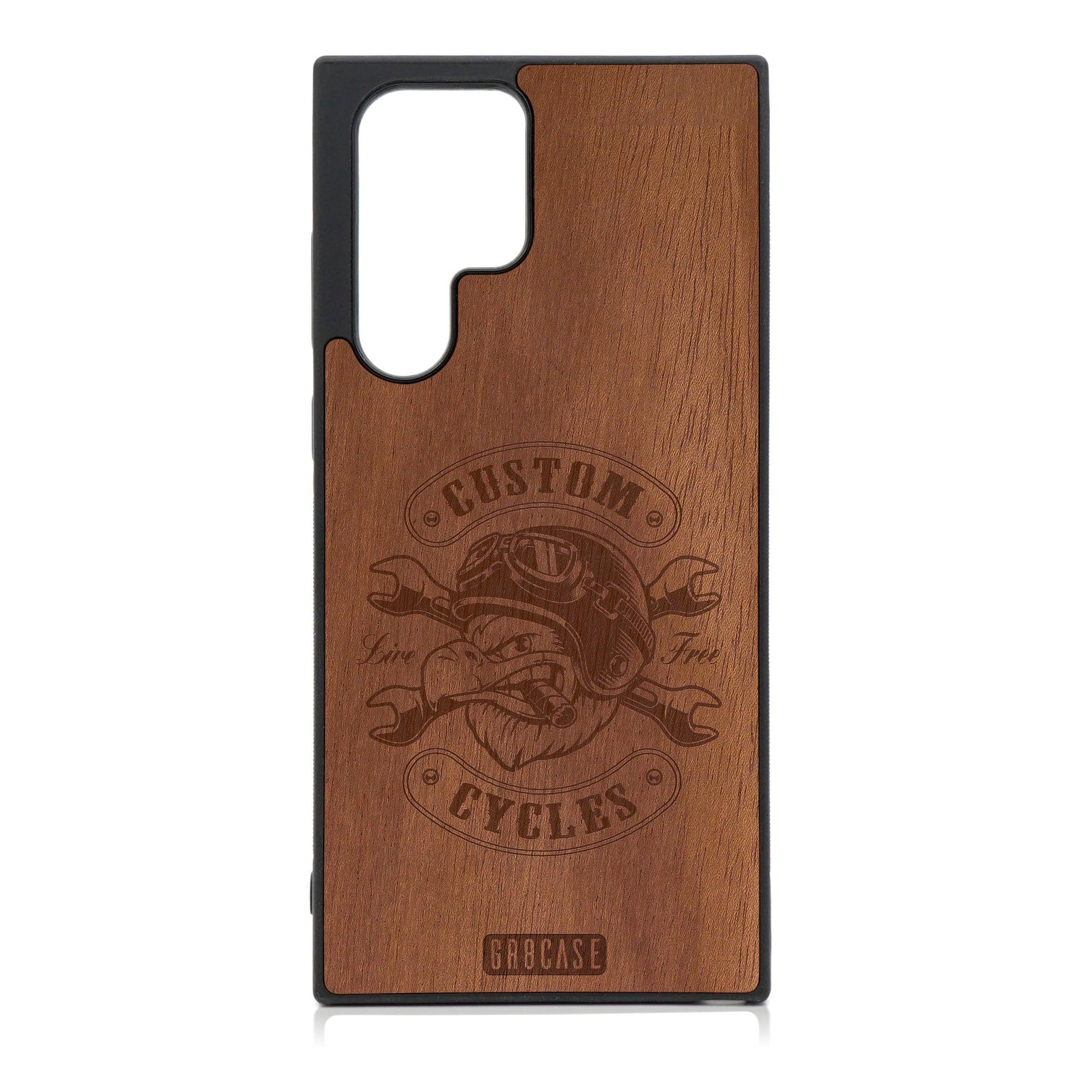 Custom Cycles Live Free (Biker Eagle) Design Wood Case For Galaxy S22 Ultra