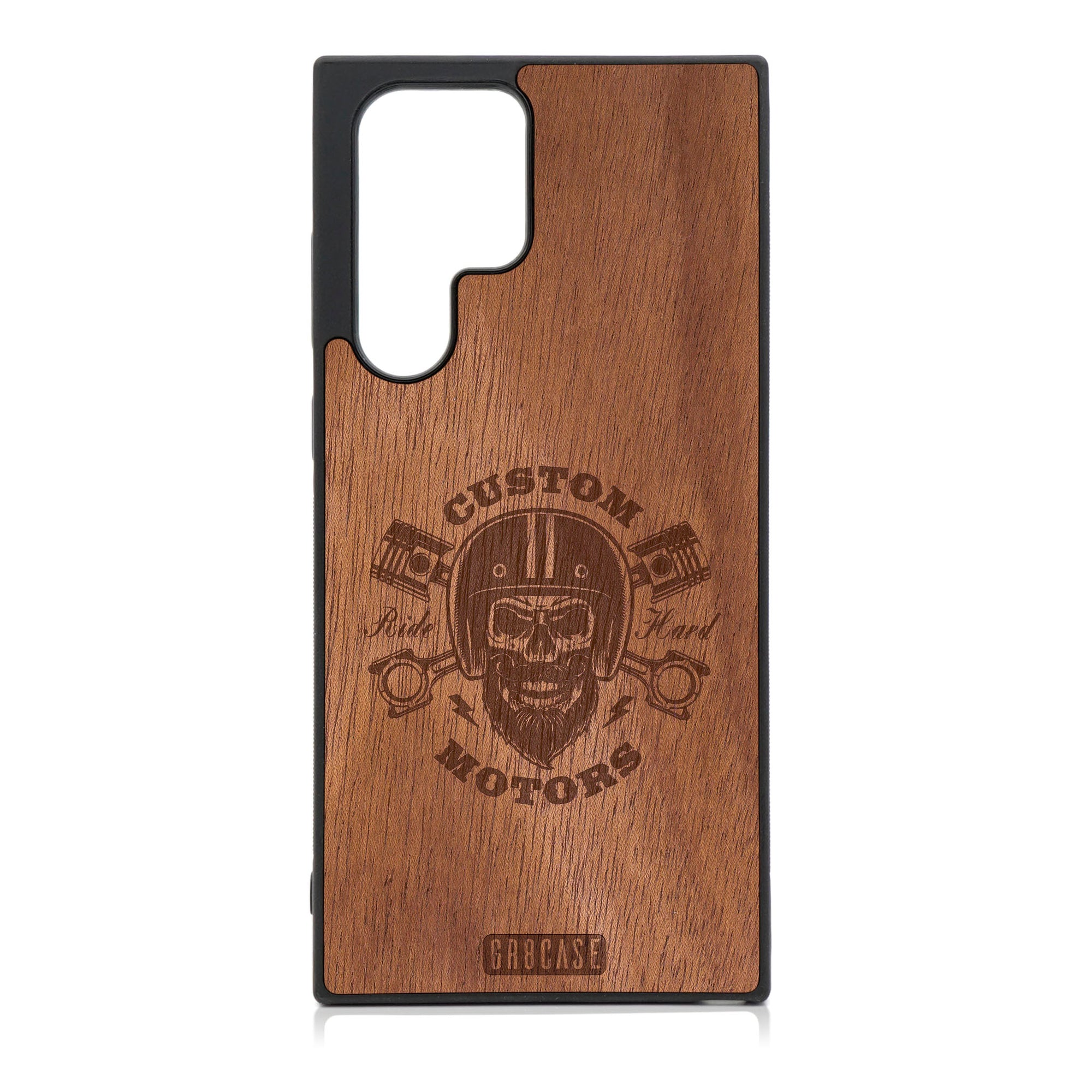 Custom Motors (Bearded Biker Skull) Design Wood Phone Case For Galaxy S22 Ultra