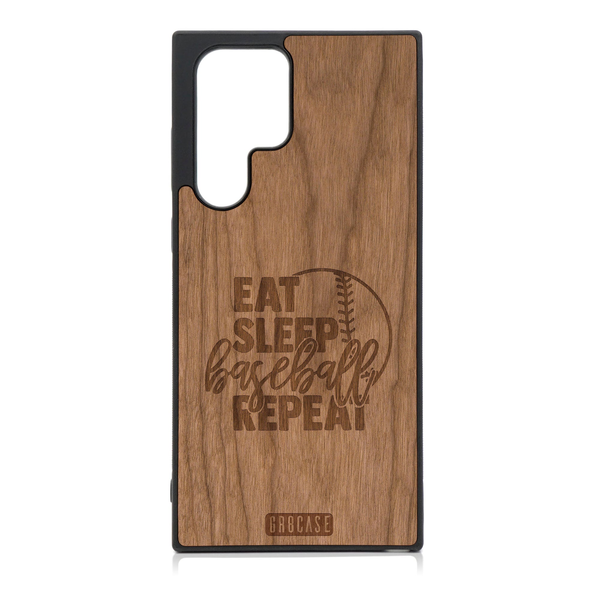 Eat Sleep Baseball Repeat Design Wood Phone Case For Galaxy S22 Ultra