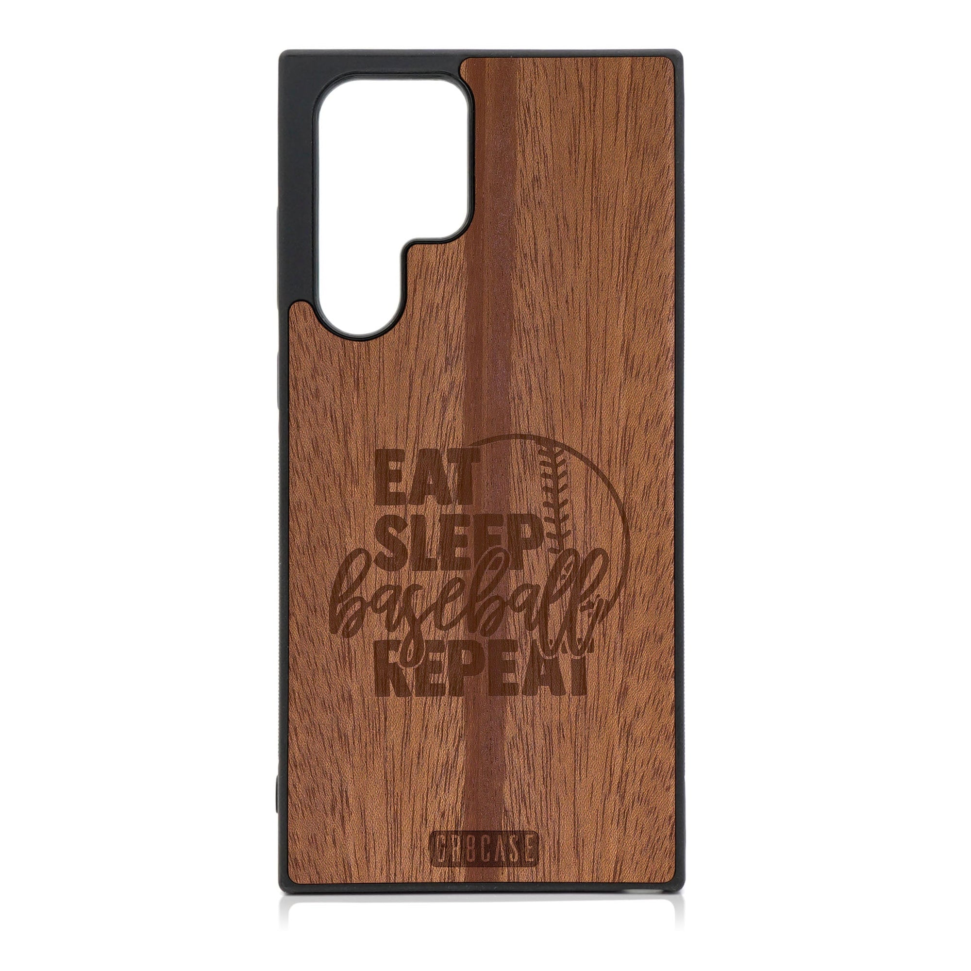 Eat Sleep Baseball Repeat Design Wood Phone Case For Galaxy S23 Ultra