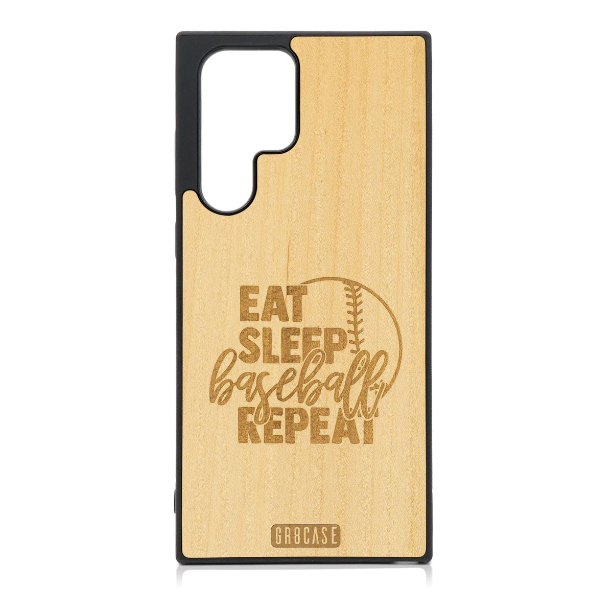 Eat Sleep Baseball Repeat Design Wood Phone Case For Galaxy S23 Ultra