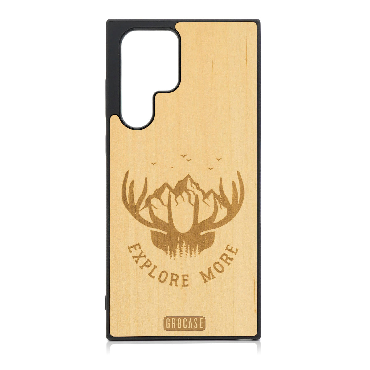 Explore More (Mountain &amp; Antlers) Design Wood Case For Galaxy S22 Ultra