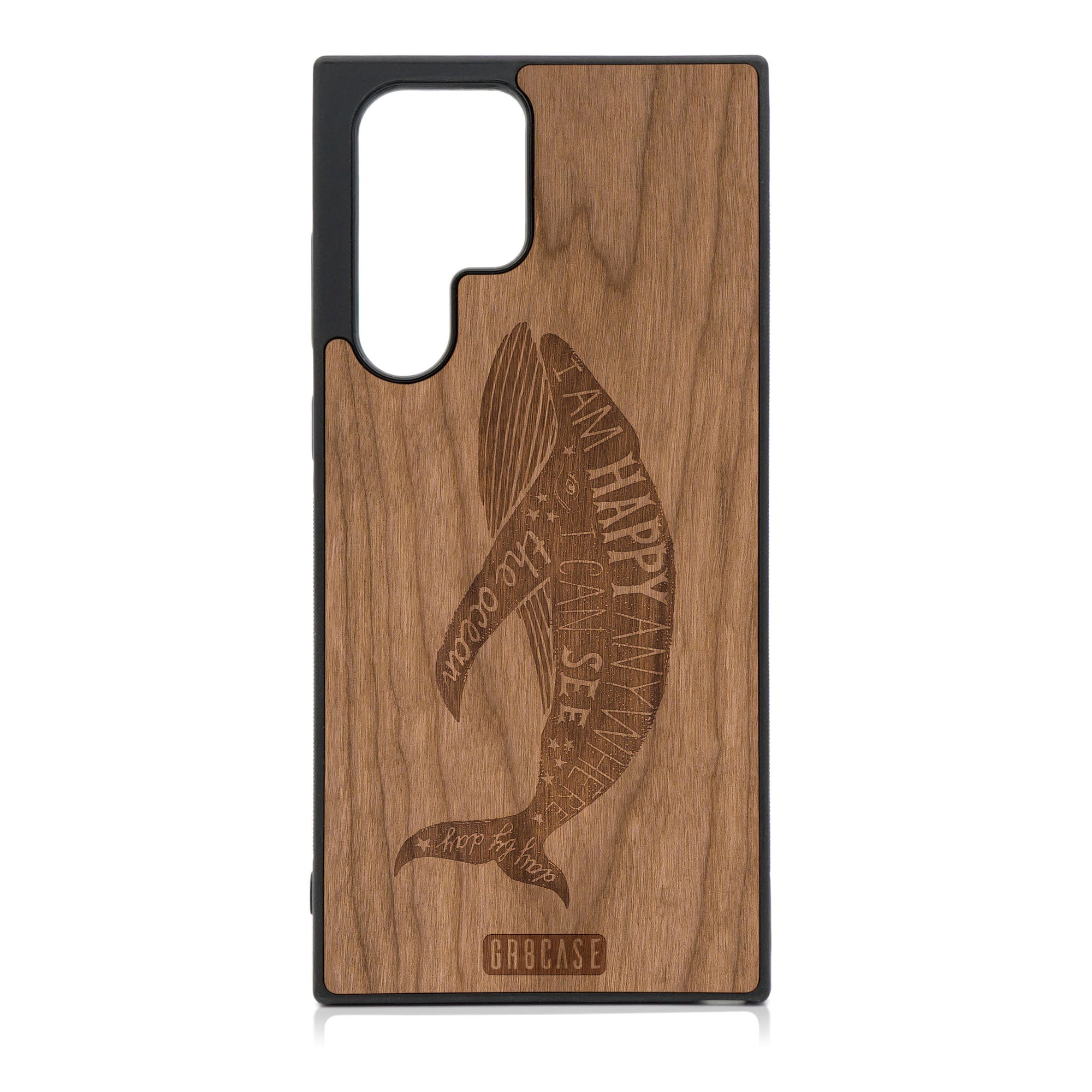 I'm Happy Anywhere I Can See The Ocean (Whale) Design Wood Case For Galaxy S22 Ultra