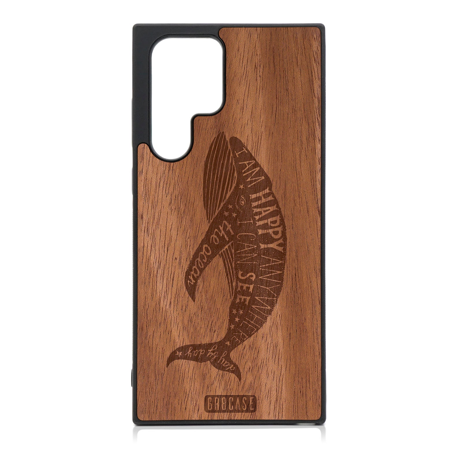 I'm Happy Anywhere I Can See The Ocean (Whale) Design Wood Case For Galaxy S22 Ultra
