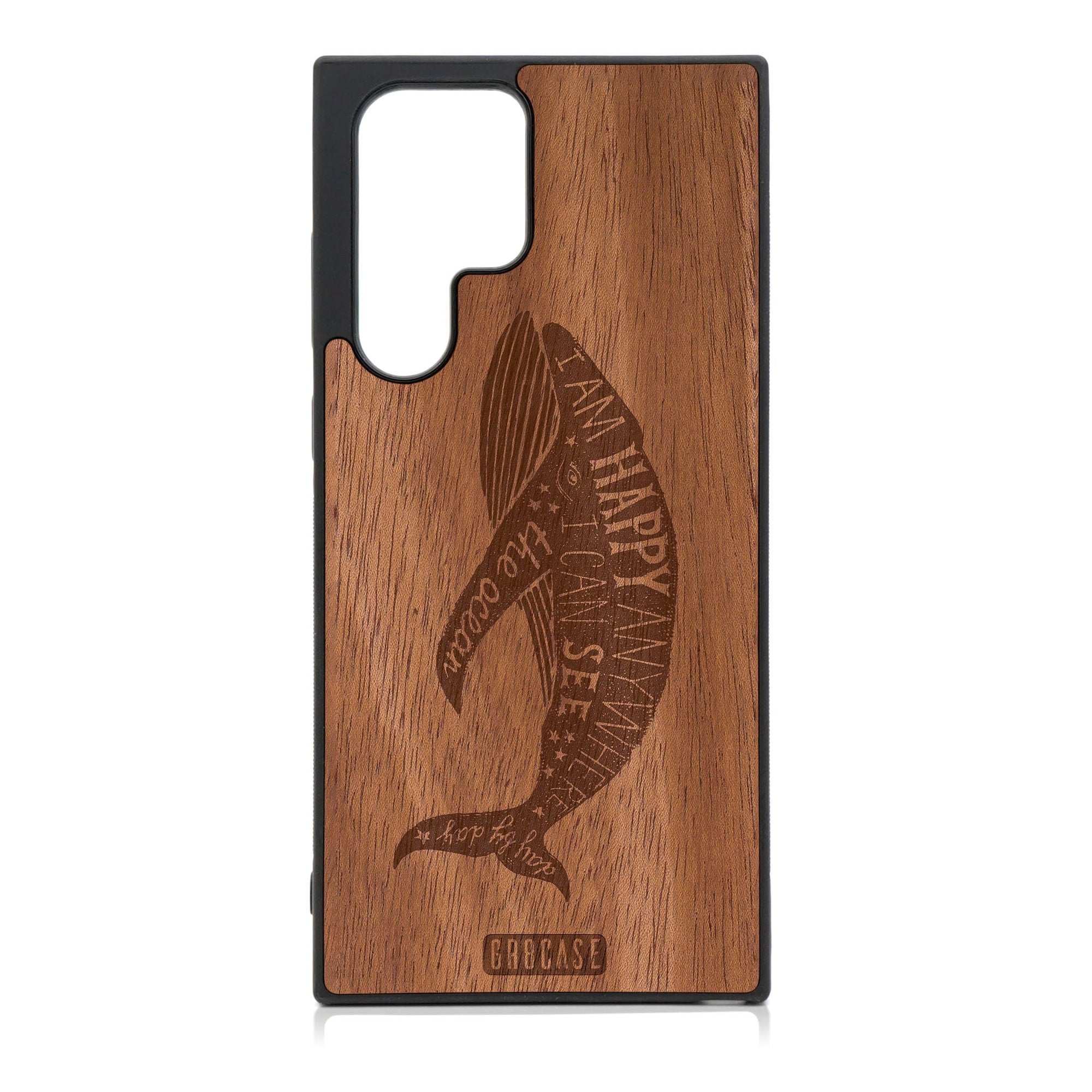 I'm Happy Anywhere I Can See The Ocean (Whale) Design Wood Case For Galaxy S23 Ultra