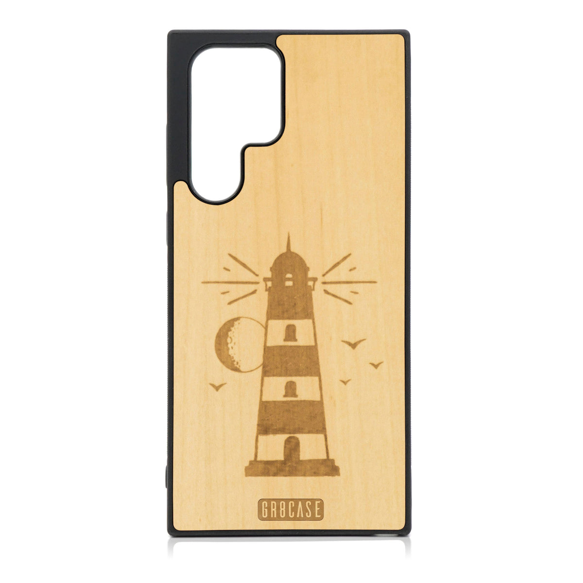Midnight Lighthouse Design Wood Case For Galaxy S22 Ultra