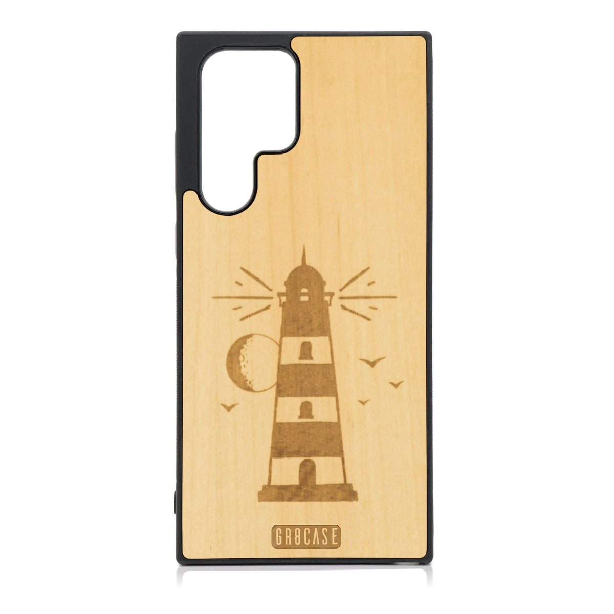 Midnight Lighthouse Design Wood Case For Galaxy S23 Ultra