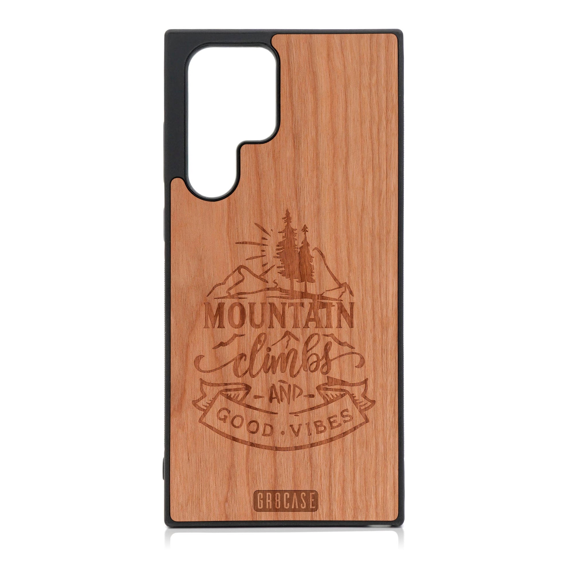 Mountain Climb Good Vibes Design Wood Case For Galaxy S24 Ultra