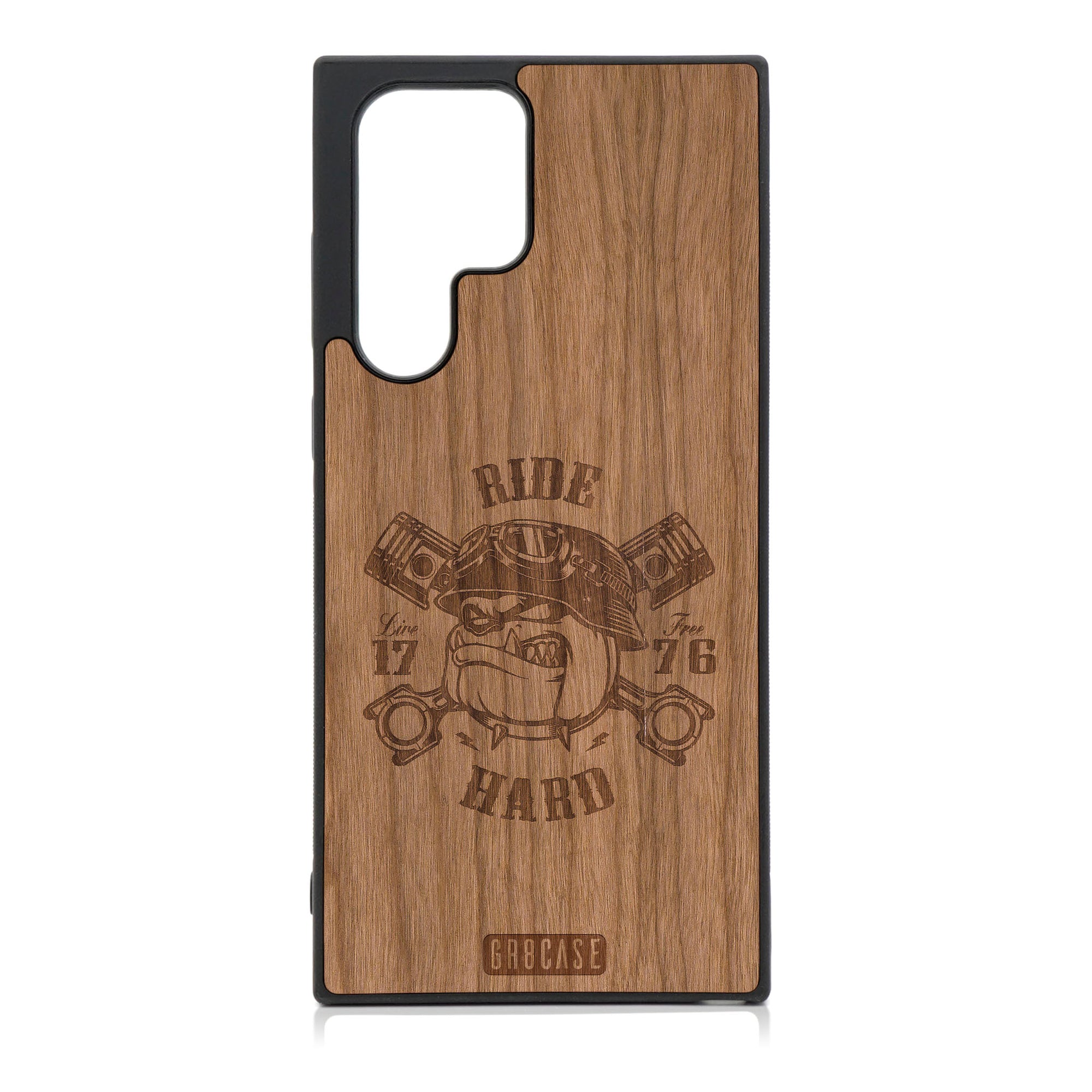 Ride Hard Live Free (Biker Dog) Design Wood Case For Galaxy S22 Ultra
