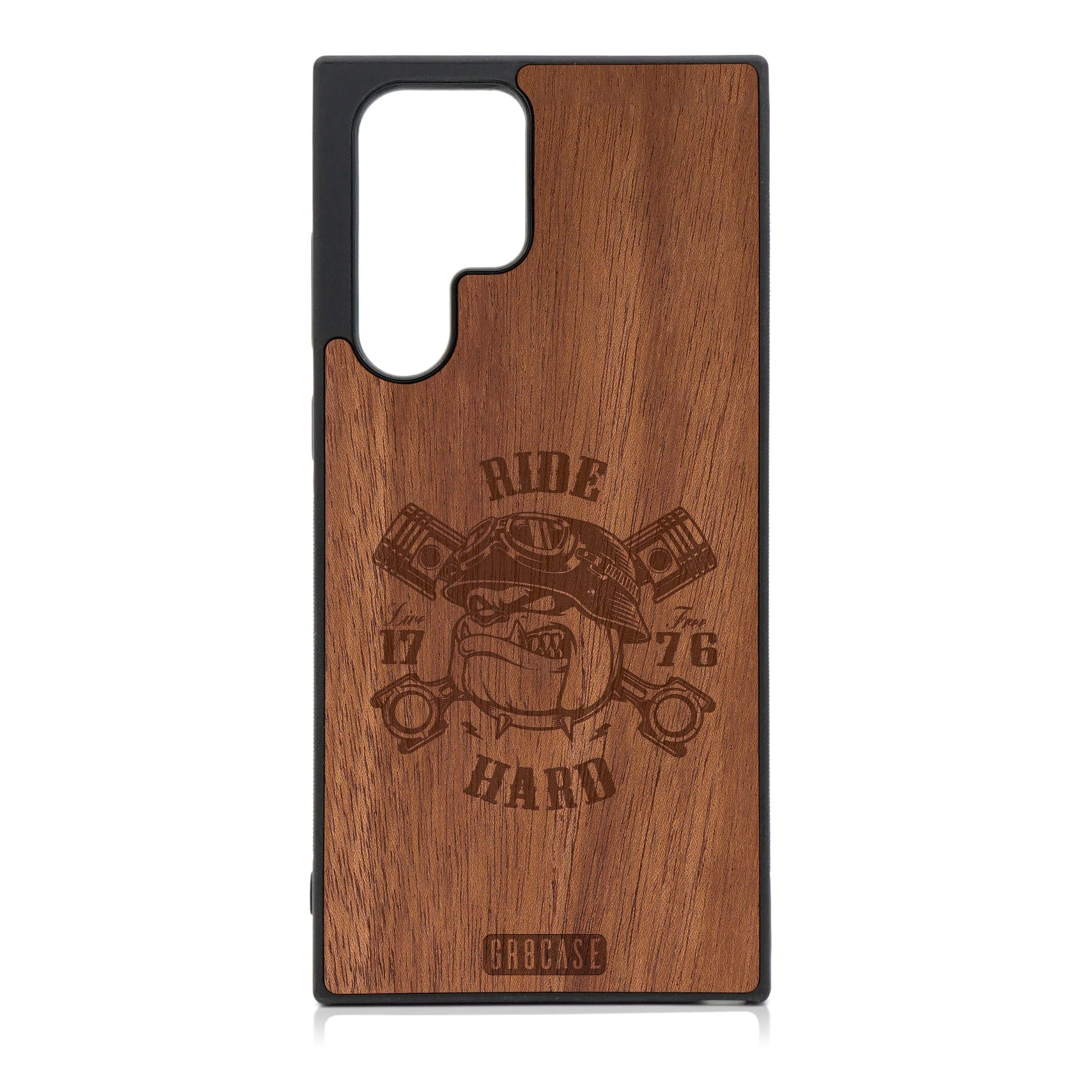 Ride Hard Live Free (Biker Dog) Design Wood Case For Galaxy S23 Ultra