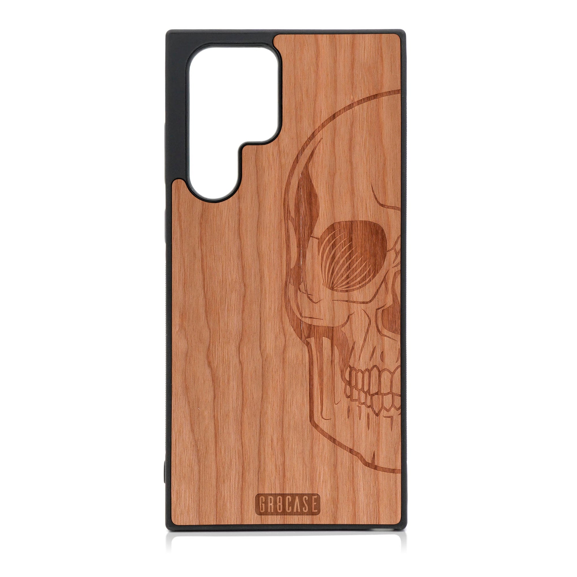 Half Skull Design Wood Case For Galaxy S23 Ultra