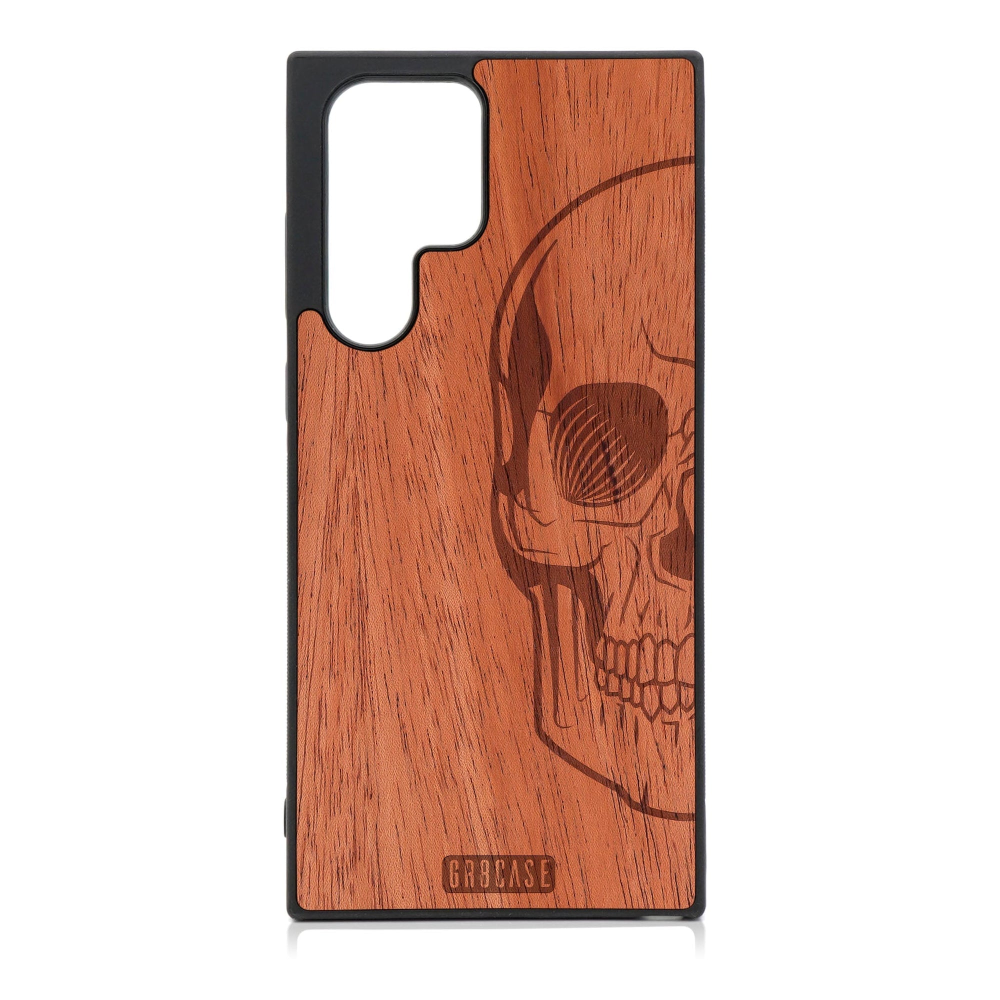 Half Skull Design Wood Case For Galaxy S24 Ultra