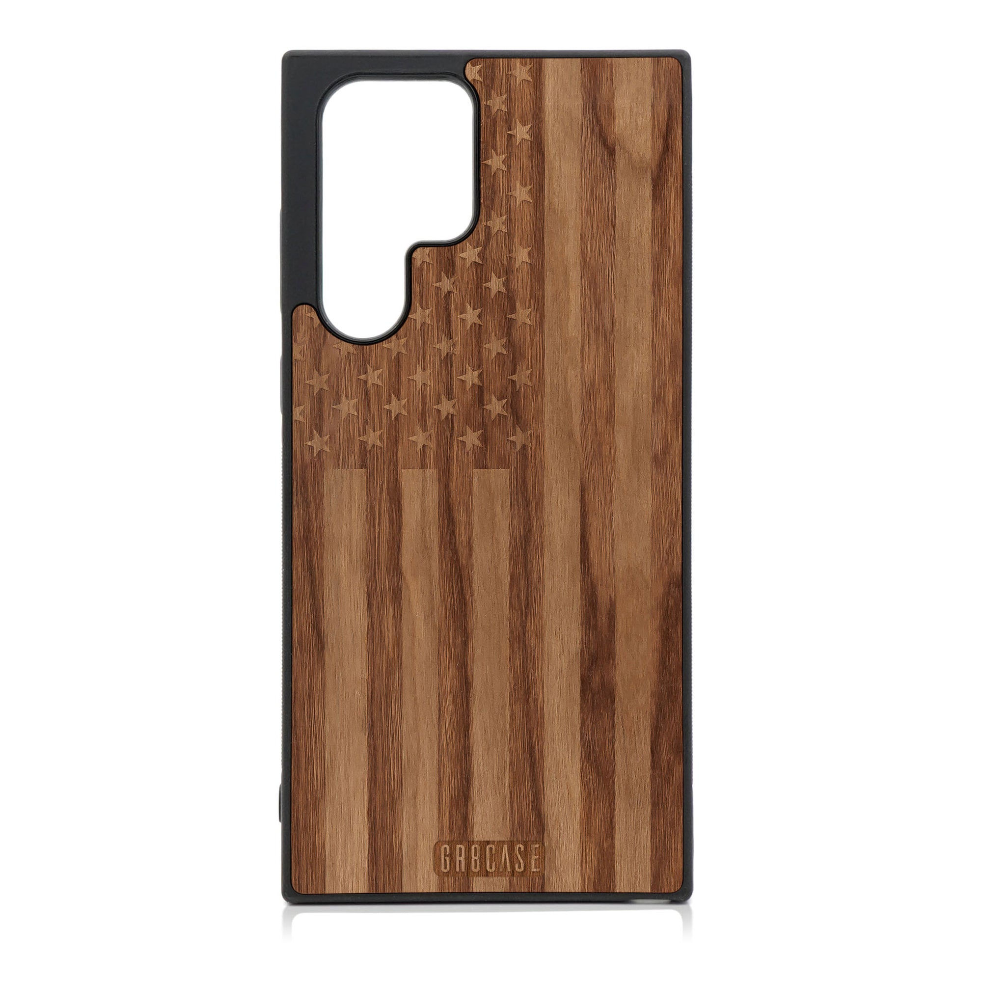 USA Flag Design Wood Case For Galaxy S22 Ultra