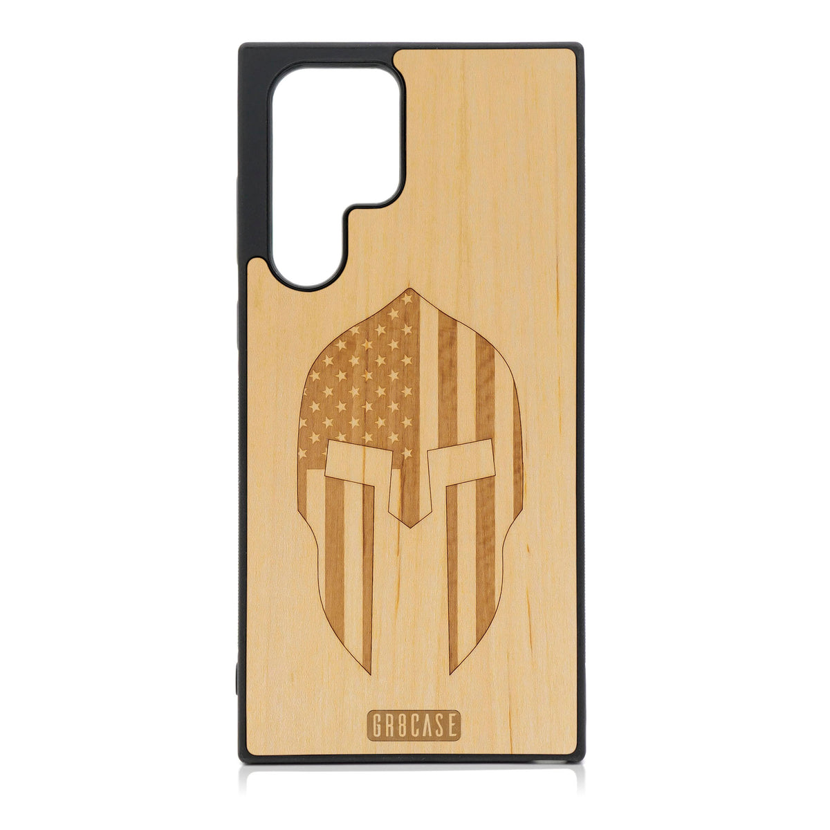 USA Spartan Helmet Design Wood Case For Galaxy S22 Ultra