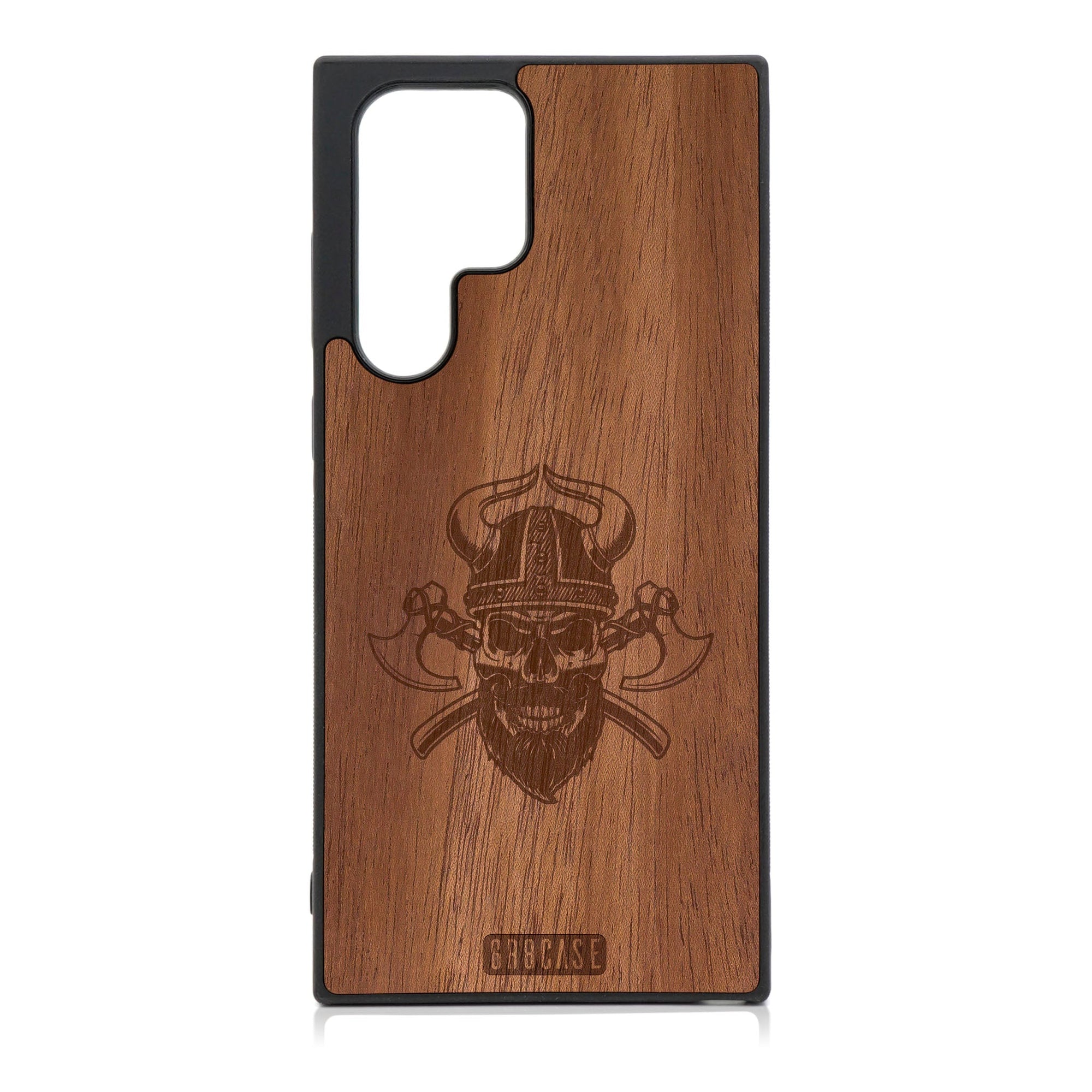 Viking Skull Design Wood Case For Galaxy S23 Ultra