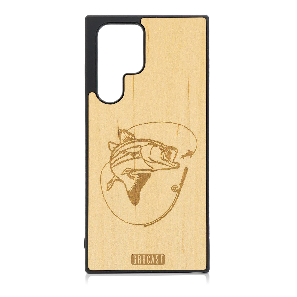 Fish and Reel Design Wood Case For Galaxy S22 Ultra