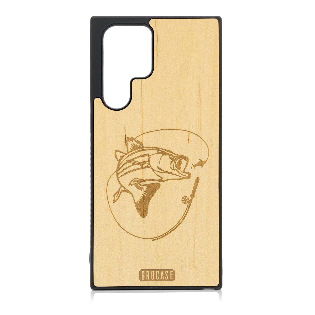 Fish and Reel Design Wood Case For Galaxy S23 Ultra