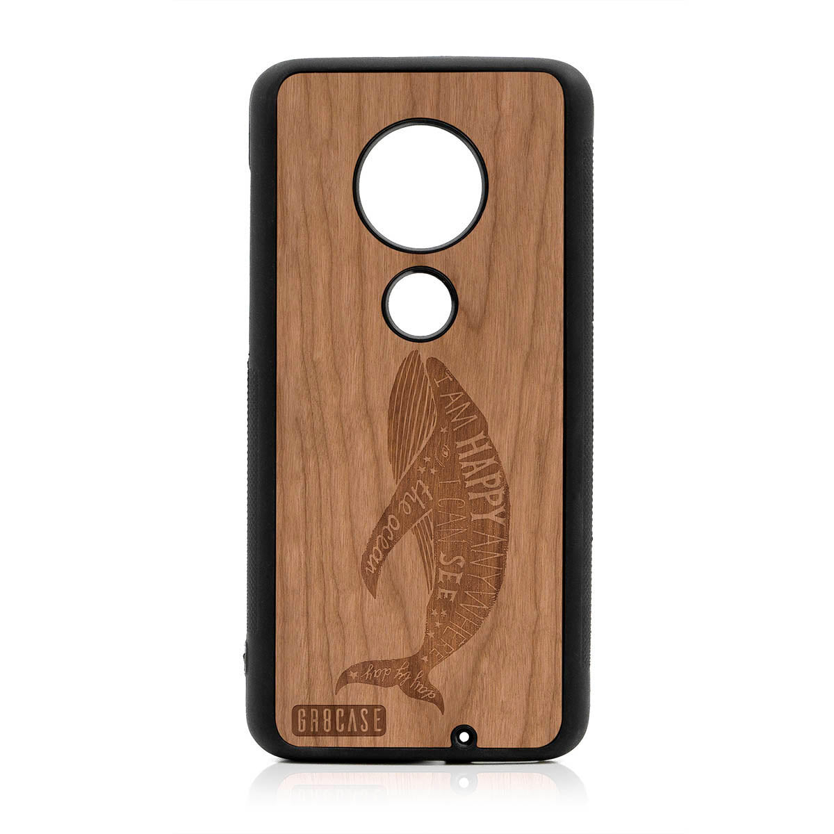 I'm Happy Anywhere I Can See The Ocean (Whale) Design Wood Case For Moto G7 Plus