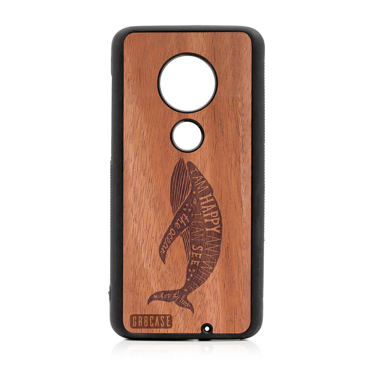 I&#39;m Happy Anywhere I Can See The Ocean (Whale) Design Wood Case For Moto G7 Plus