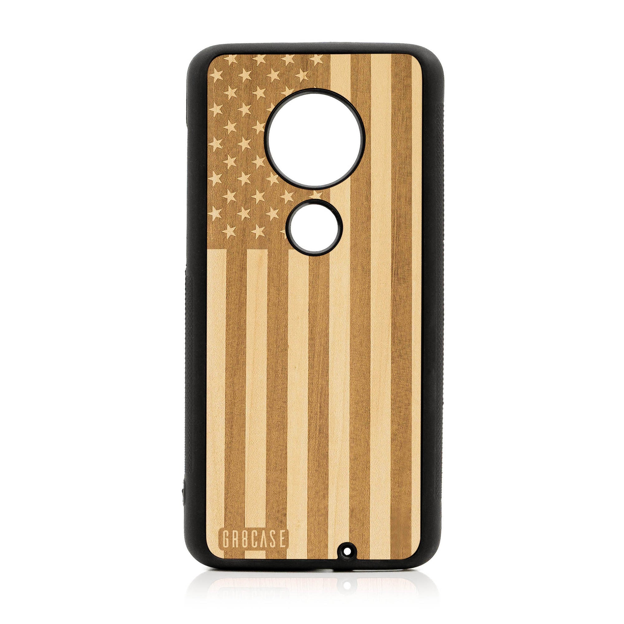 USA Flag Design Wood Case Moto G7 Plus