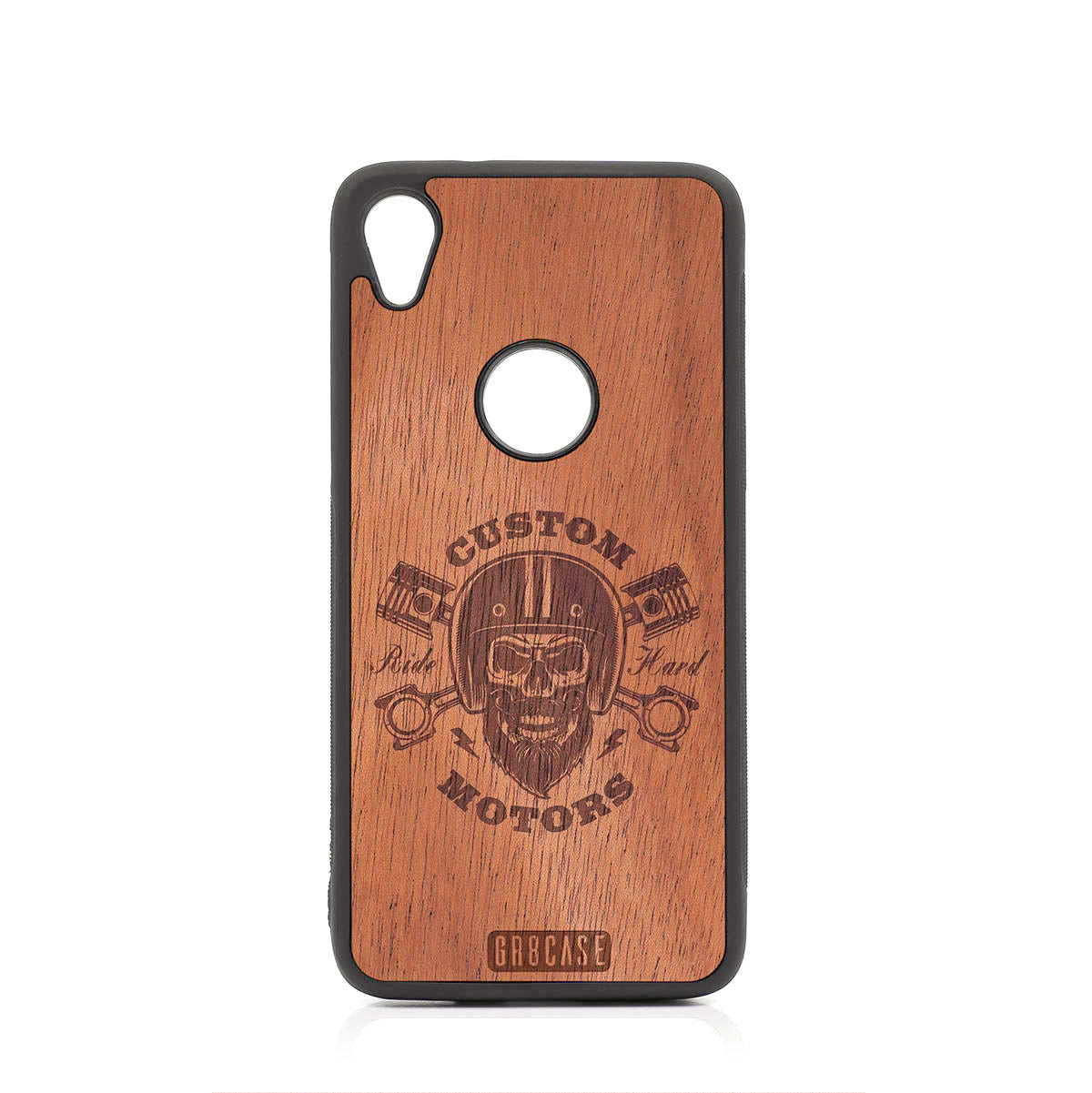 Custom Motors (Bearded Biker Skull) Design Wood Case For Moto E6 by GR8CASE
