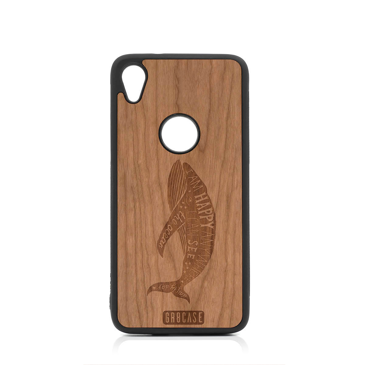 I&#39;m Happy Anywhere I Can See The Ocean (Whale) Design Wood Case For Moto E6