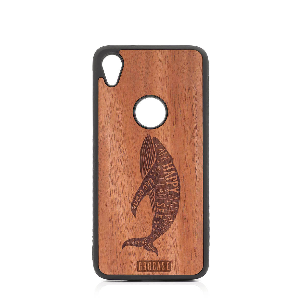 I&#39;m Happy Anywhere I Can See The Ocean (Whale) Design Wood Case For Moto E6