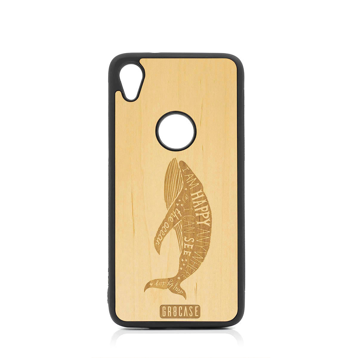 I&#39;m Happy Anywhere I Can See The Ocean (Whale) Design Wood Case For Moto E6