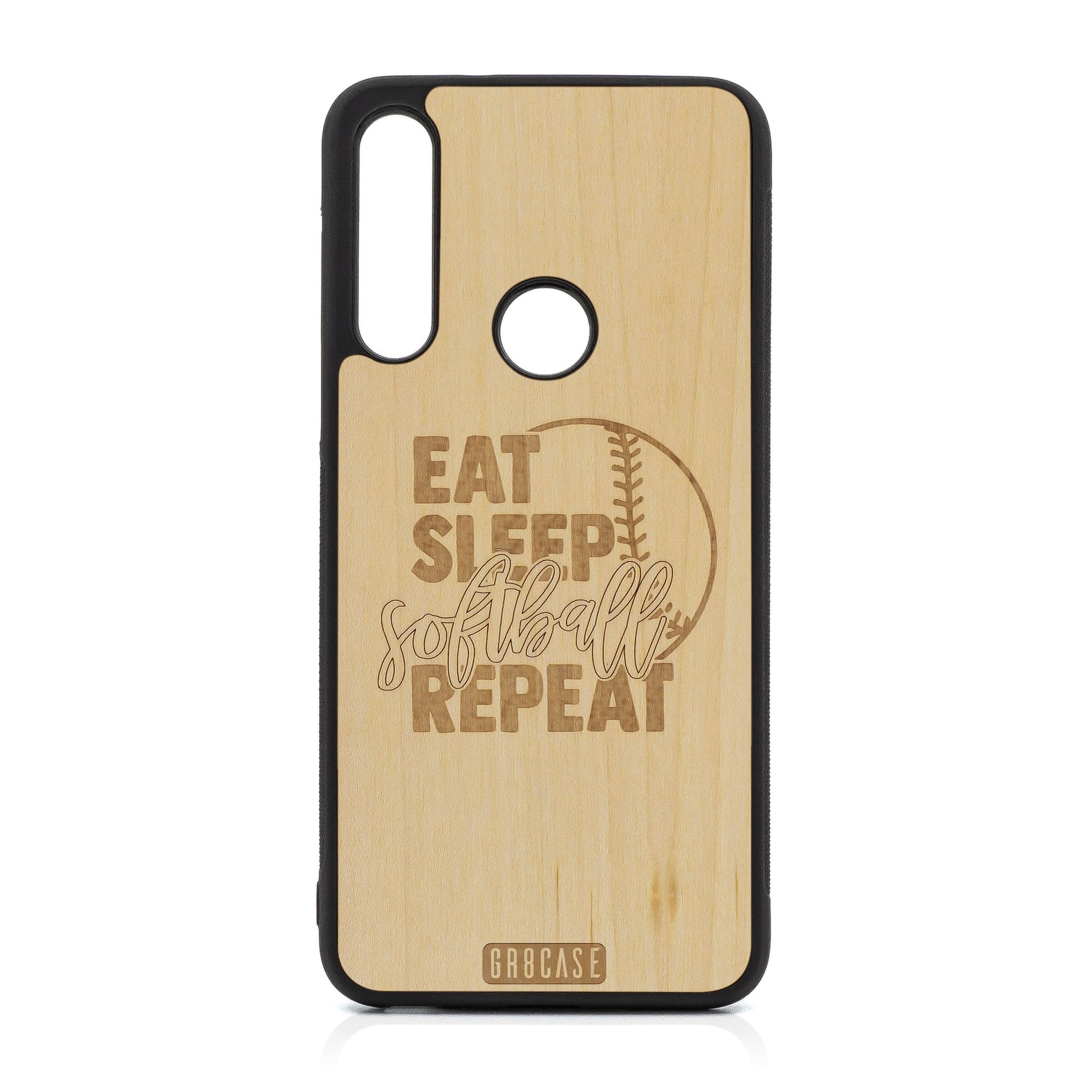 Eat Sleep Softball Repeat Design Wood Case For Moto G Fast