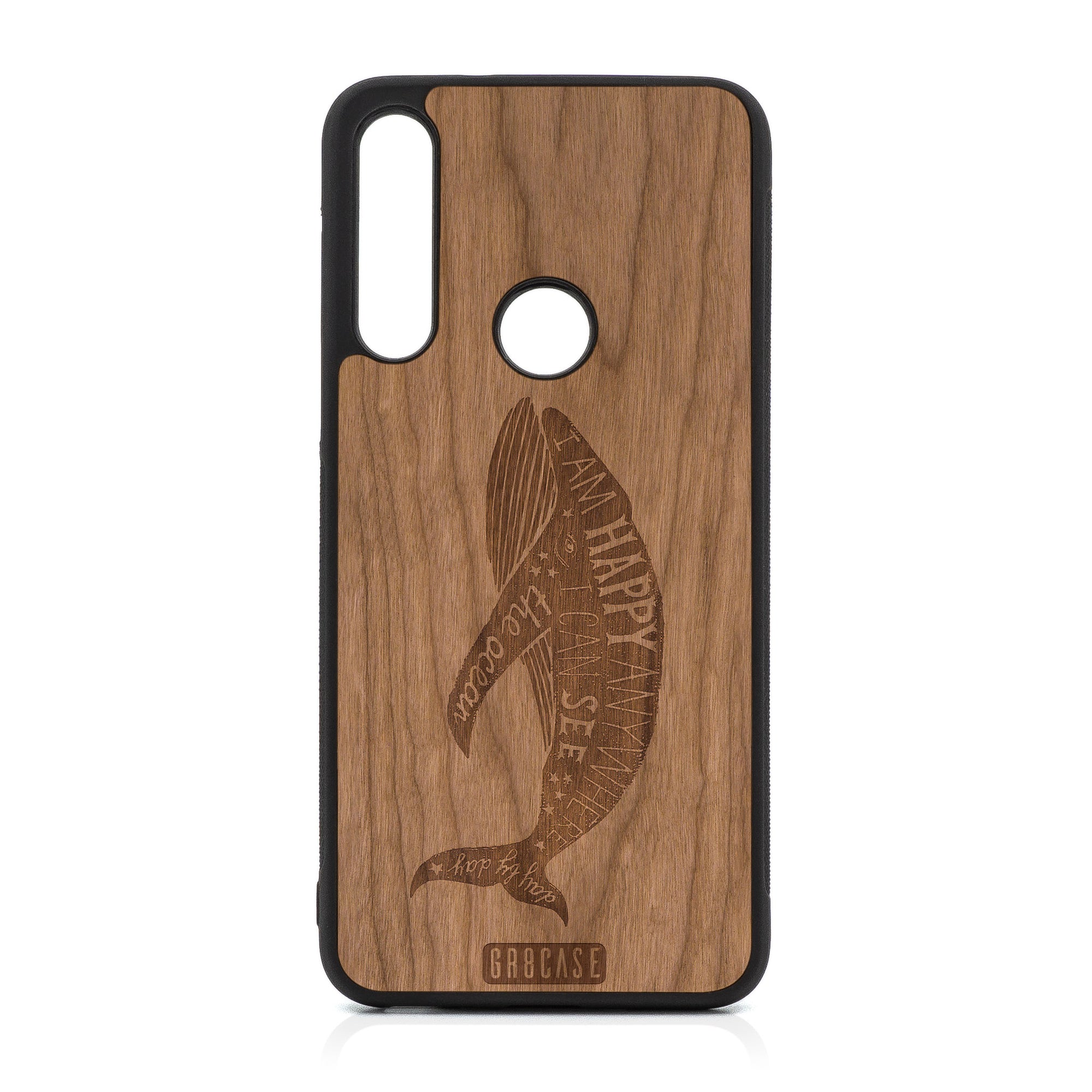 I'm Happy Anywhere I Can See The Ocean (Whale) Design Wood Case For Moto G Fast