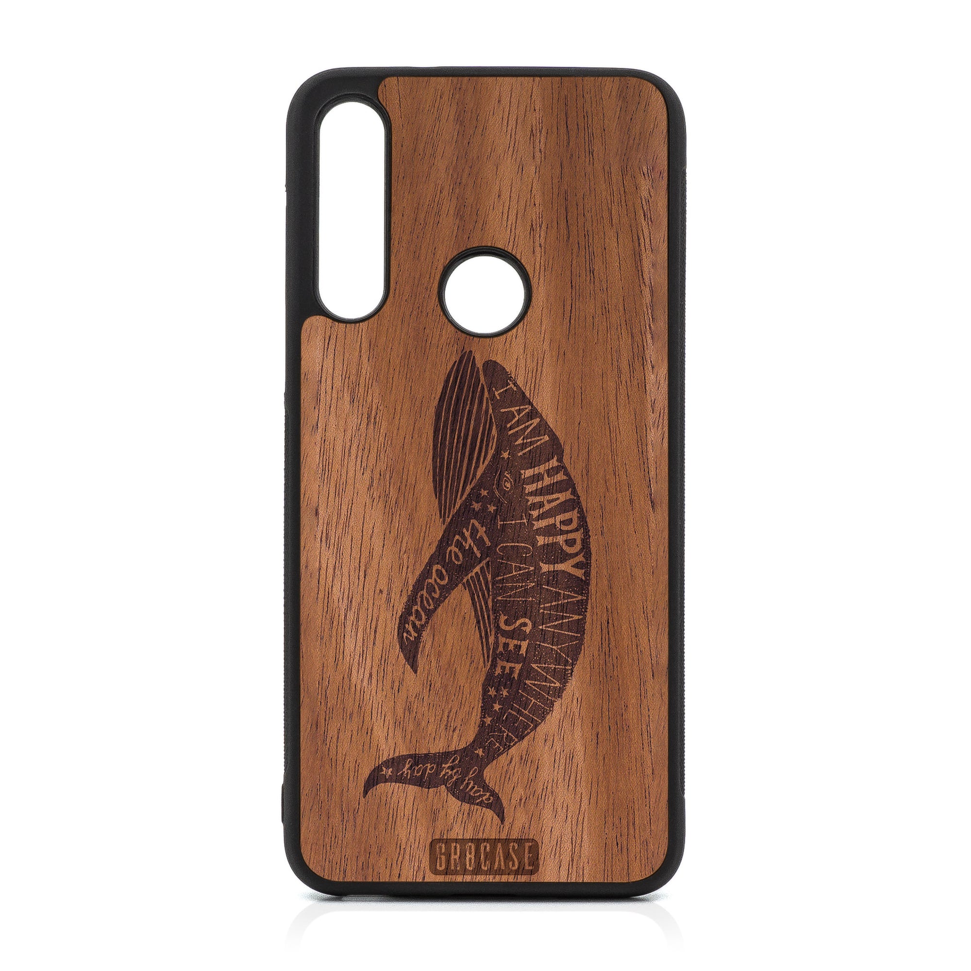 I'm Happy Anywhere I Can See The Ocean (Whale) Design Wood Case For Moto G Fast