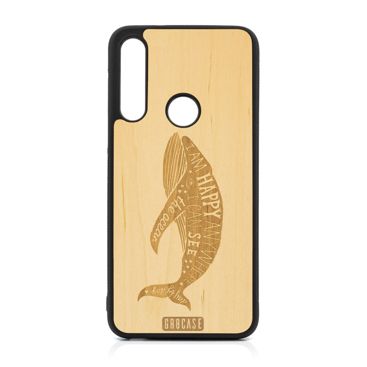 I&#39;m Happy Anywhere I Can See The Ocean (Whale) Design Wood Case For Moto G Fast