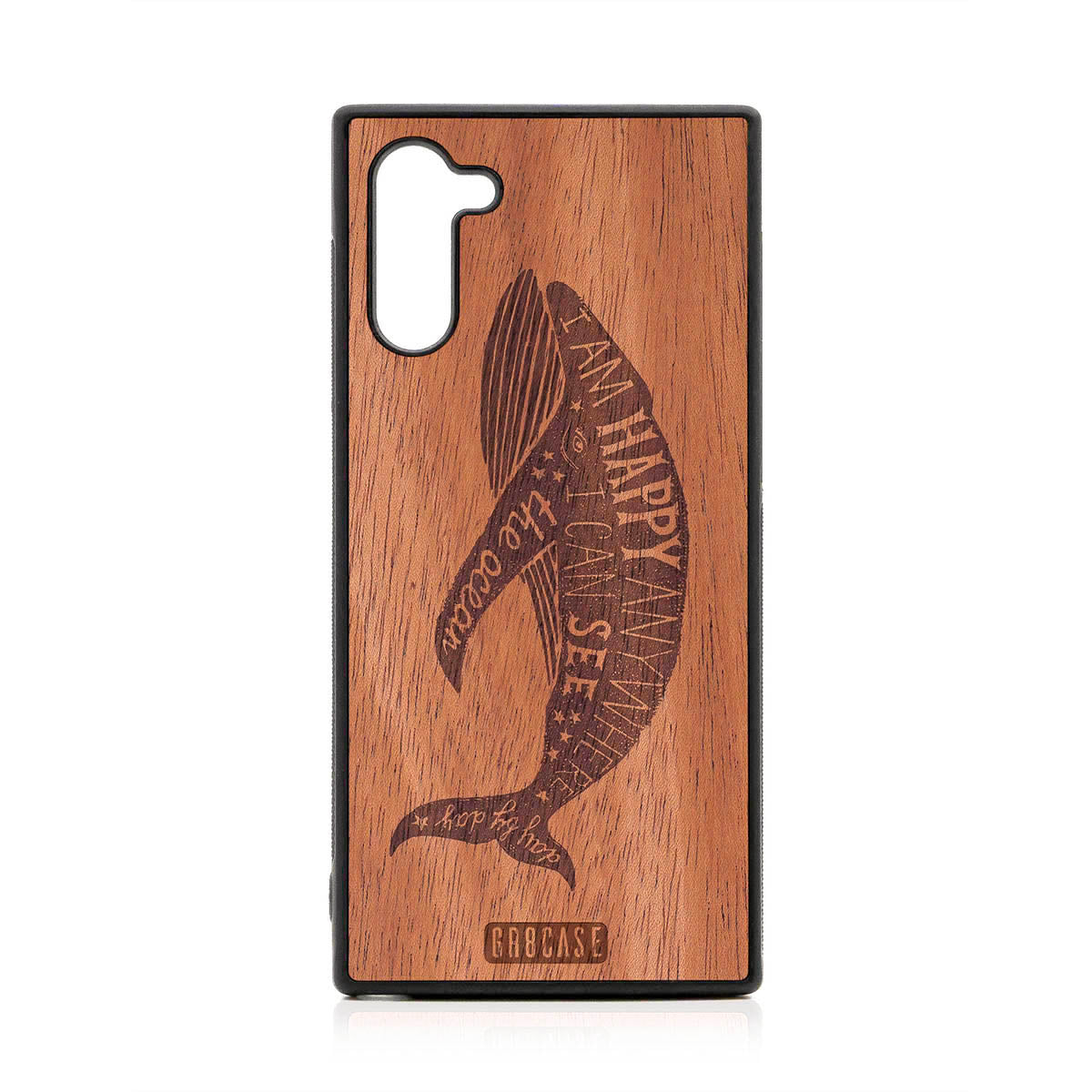 I&#39;m Happy Anywhere I Can See The Ocean (Whale) Design Wood Case For Samsung Galaxy Note 10