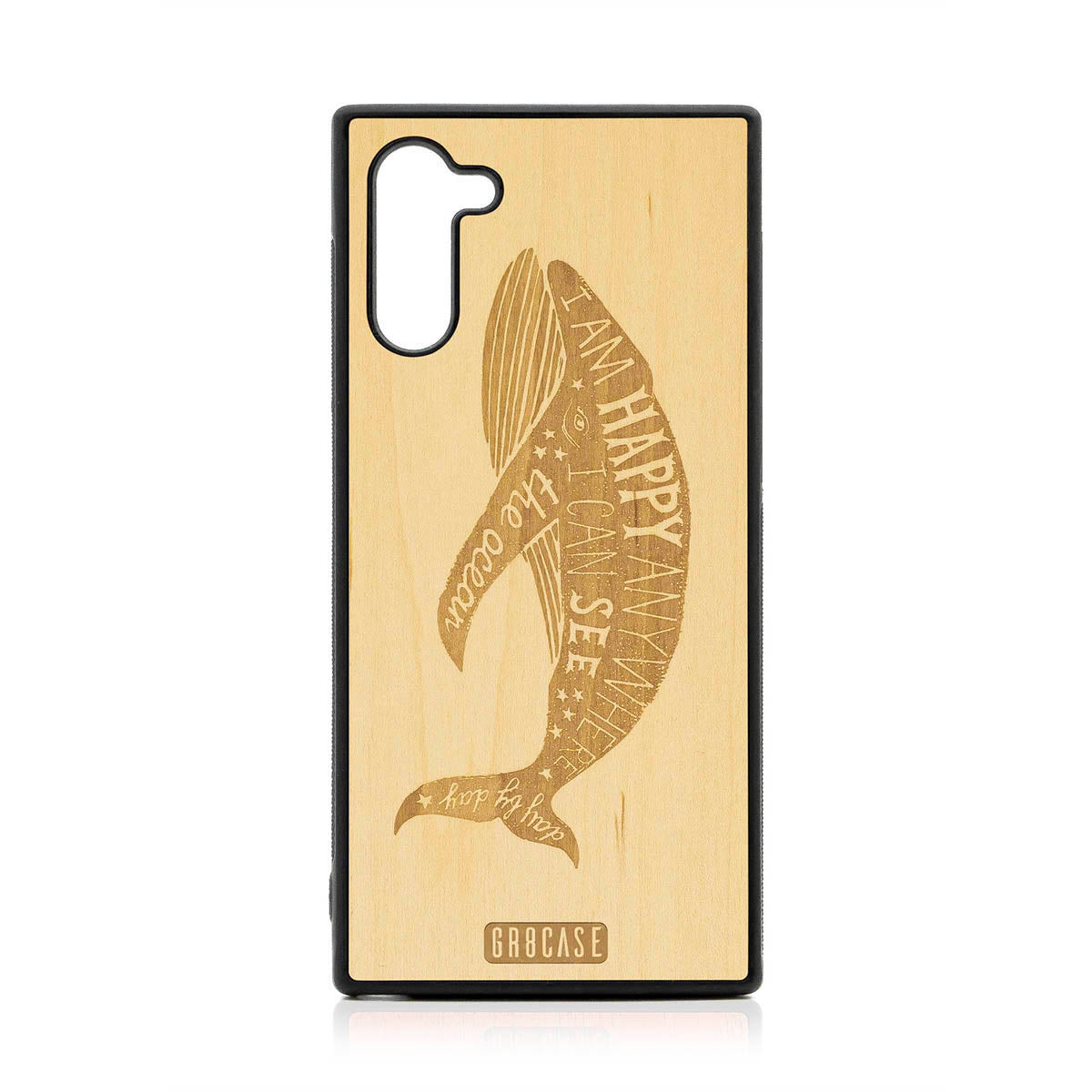 I&#39;m Happy Anywhere I Can See The Ocean (Whale) Design Wood Case For Samsung Galaxy Note 10
