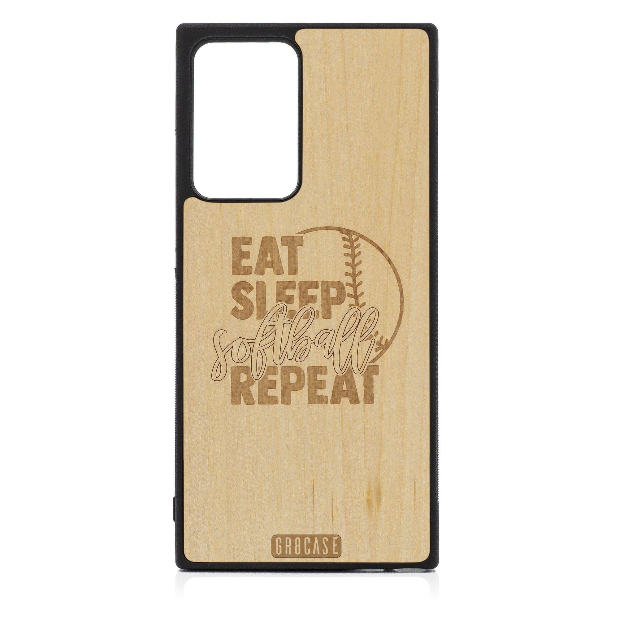 Eat Sleep Softball Repeat Design Wood Case For Samsung Galaxy Note 20 Ultra
