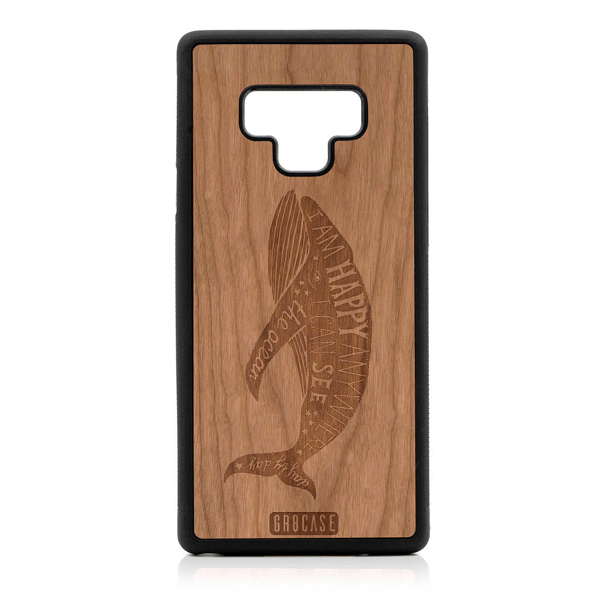 I&#39;m Happy Anywhere I Can See The Ocean (Whale) Design Wood Case For Samsung Galaxy Note 9