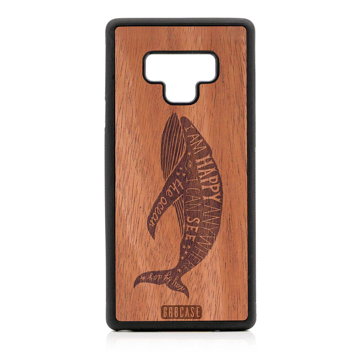 I&#39;m Happy Anywhere I Can See The Ocean (Whale) Design Wood Case For Samsung Galaxy Note 9