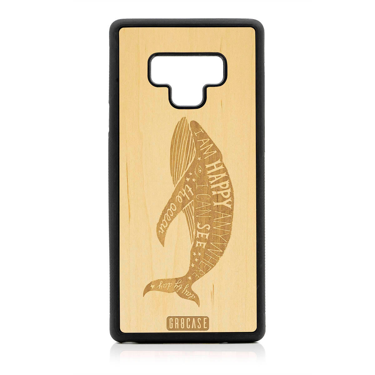 I&#39;m Happy Anywhere I Can See The Ocean (Whale) Design Wood Case For Samsung Galaxy Note 9