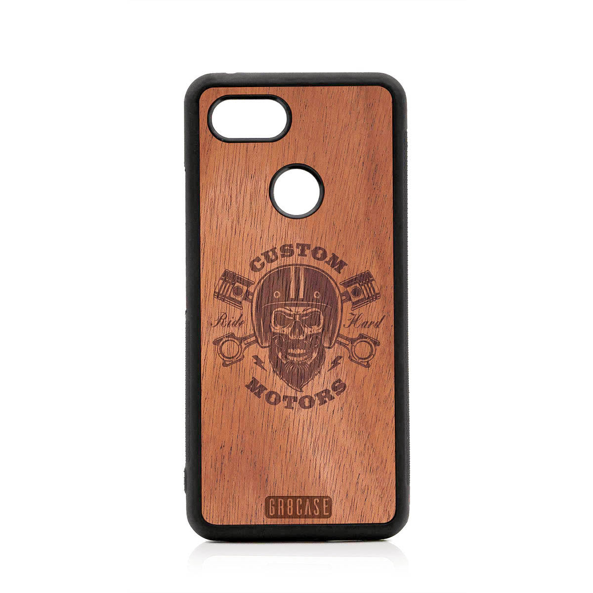 Custom Motors (Bearded Biker Skull) Design Wood Case For Google Pixel 3 by GR8CASE