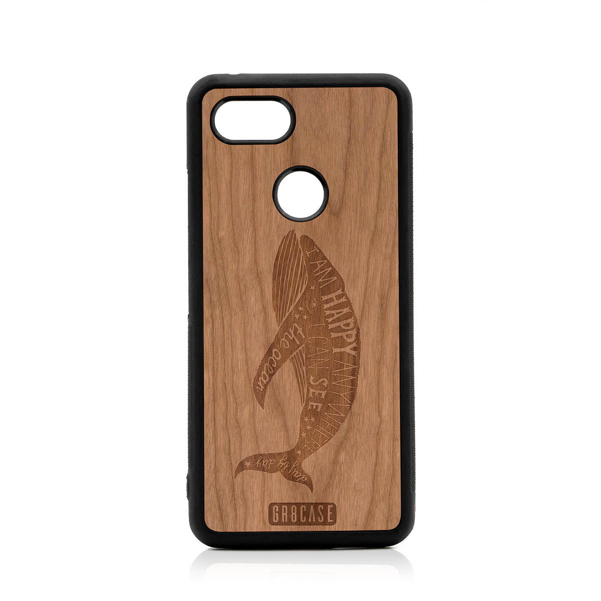 I&#39;m Happy Anywhere I Can See The Ocean (Whale) Design Wood Case For Google Pixel 3