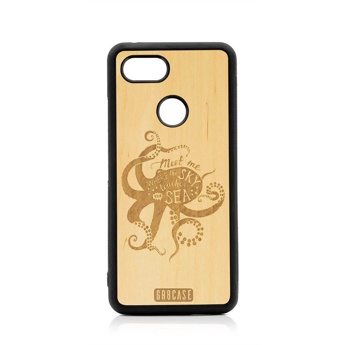 Meet Me Where The Sky Touches The Sea (Octopus) Design Wood Case For Google Pixel 3