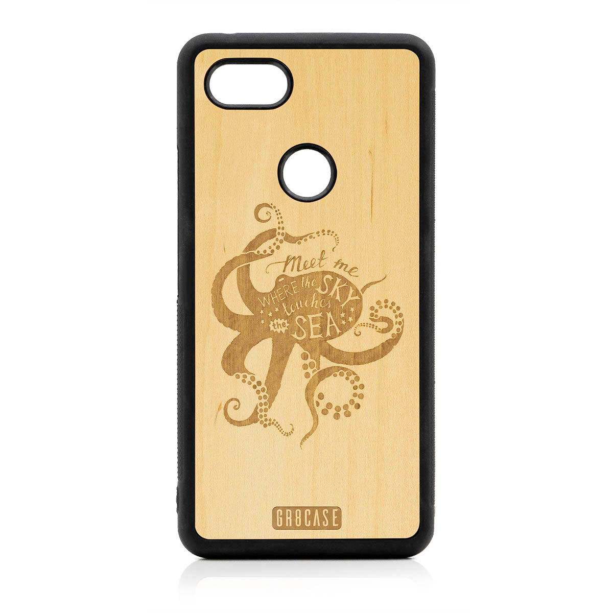 Meet Me Where The Sky Touches The Sea (Octopus) Design Wood Case For Google Pixel 3 XL