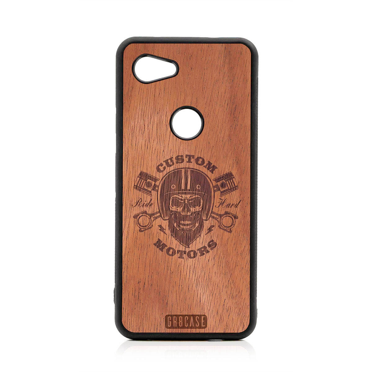 Custom Motors (Bearded Biker Skull) Design Wood Case For Google Pixel 3A XL by GR8CASE