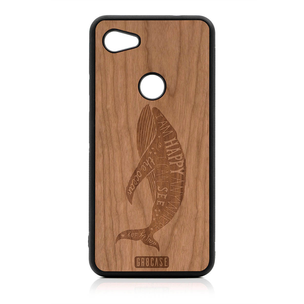 I'm Happy Anywhere I Can See The Ocean (Whale) Design Wood Case For Google Pixel 3A