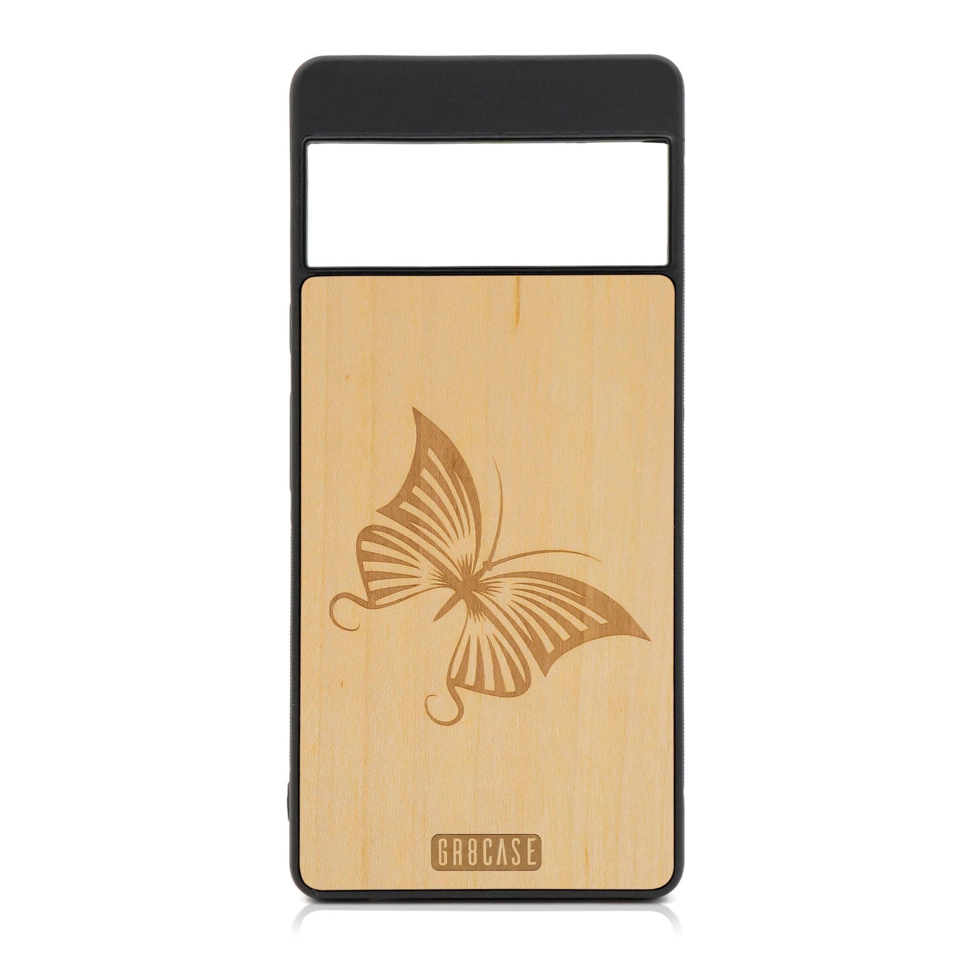 Butterfly Design Wood Case For Google Pixel 6A