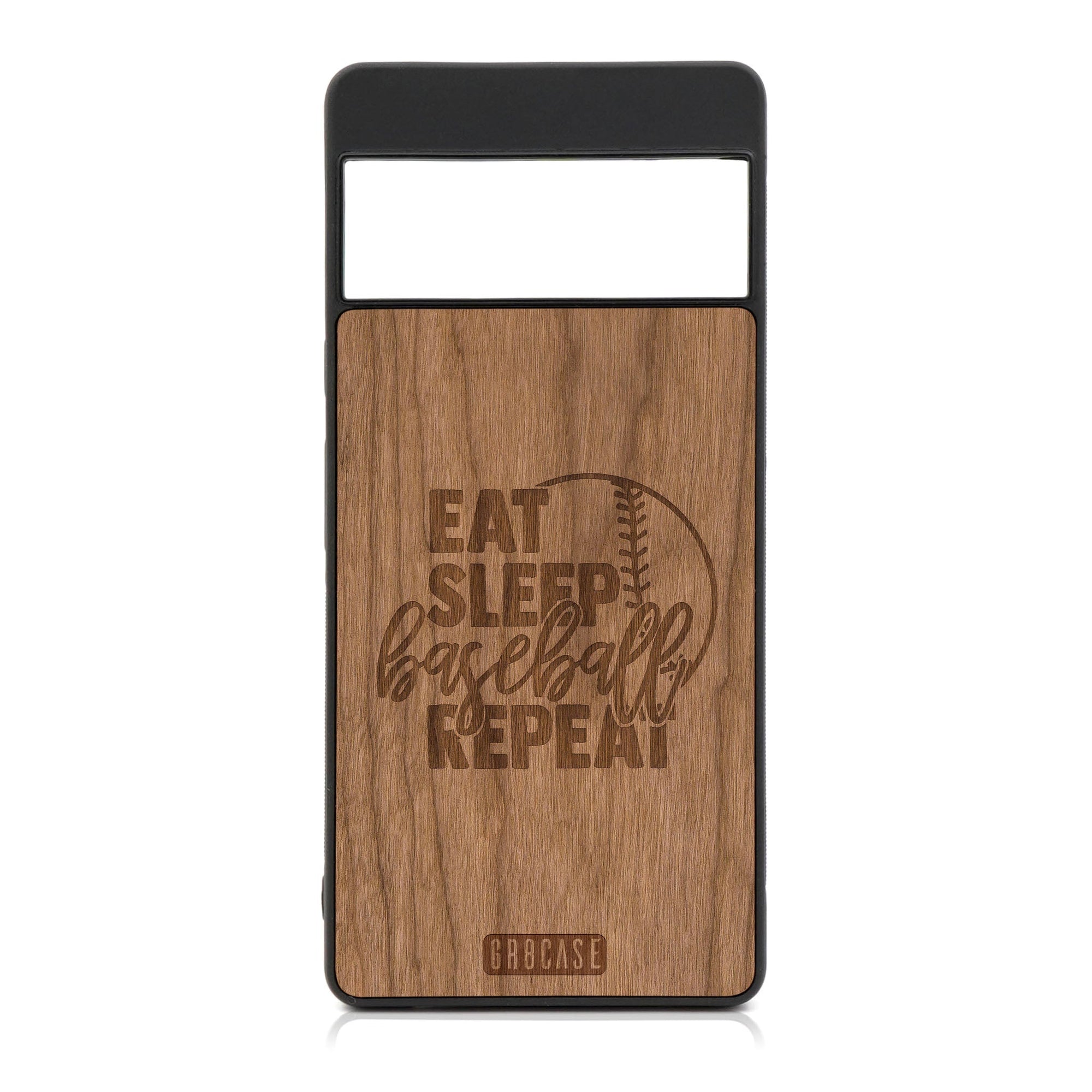 Eat Sleep Baseball Repeat Design Wood Case For Google Pixel 6A