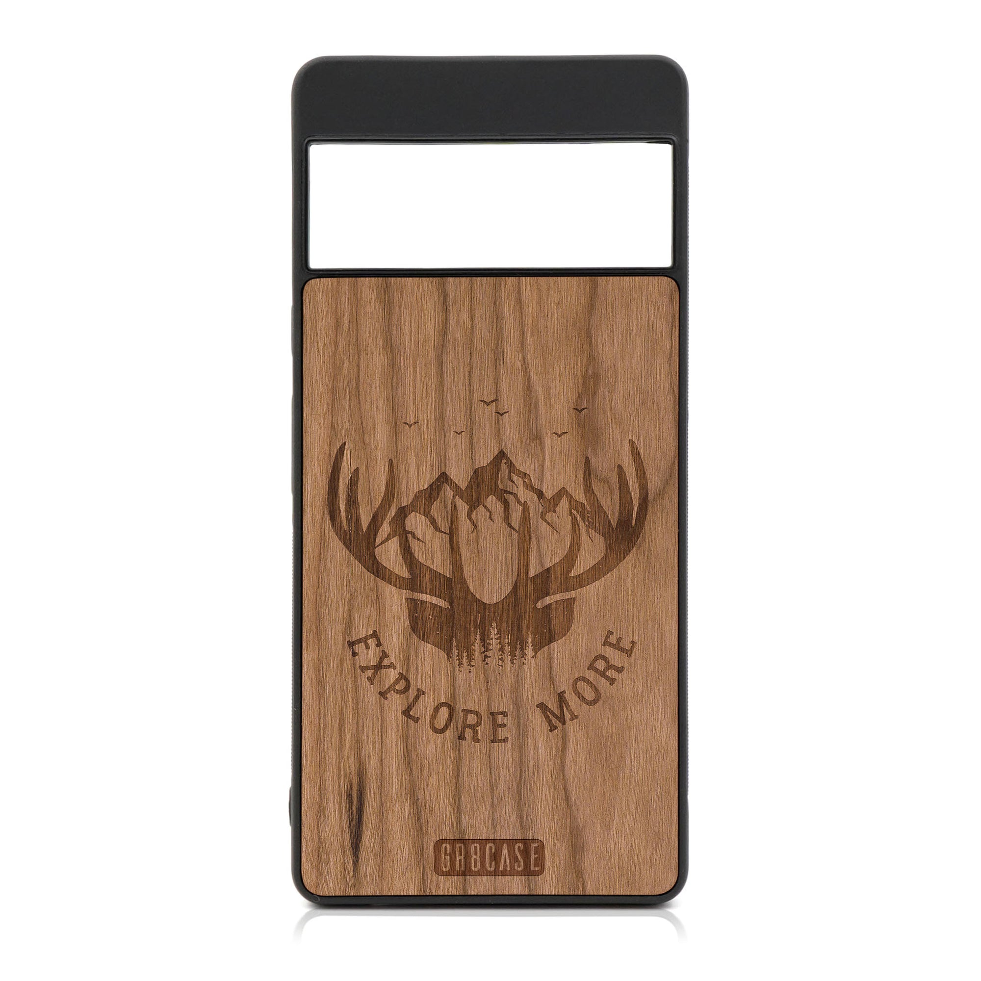 Explore More (Mountain & Antlers) Design Wood Case For Google Pixel 6